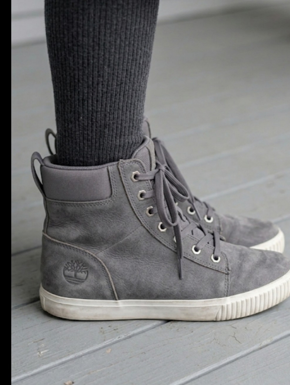 Timberland Woman's Dark Gray High-Top Lace-Up Boots Size 8